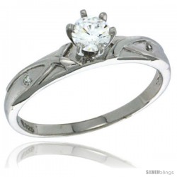 Sterling Silver Cubic Zirconia Solitaire Engagement Ring 0.85 ct size Brilliant Cut 1/8 in wide