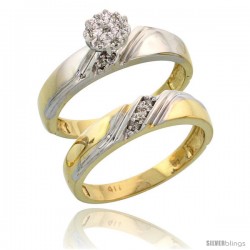 10k Yellow Gold Diamond Engagement Rings Set 2-Piece 0.07 cttw Brilliant Cut, 3/16 in wide