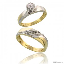 10k Yellow Gold Diamond Engagement Rings 2-Piece Set for Men and Women 0.08 cttw Brilliant Cut, 4.5mm & 6mm wide