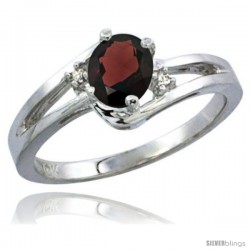 10K White Gold Natural Garnet Ring Oval 6x4 Stone Diamond Accent -Style Cw910165