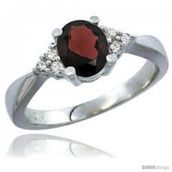 10K White Gold Natural Garnet Ring Oval 7x5 Stone Diamond Accent -Style Cw910168