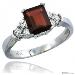 10K White Gold Natural Garnet Ring Emerald-shape 7x5 Stone Diamond Accent