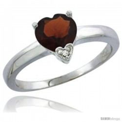 10K White Gold Natural Garnet Heart-shape 7x7 Stone Diamond Accent