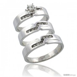 14k White Gold 3-Piece Trio His (5mm) & Hers (5mm) Diamond Wedding Ring Band Set w/ 0.44 Carat Brilliant Cut Diamonds