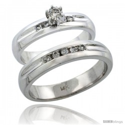 14k White Gold 2-Piece Diamond Ring Band Set w/ Rhodium Accent ( Engagement Ring & Man's Wedding Band ), w -Style 14w916em