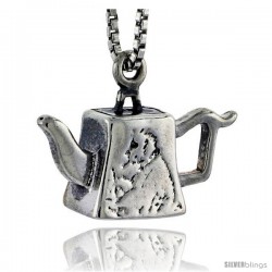 Sterling Silver Trapezoid-shaped Tea Pot Pendant, 1/2 in tall