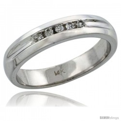 14k White Gold Men's Diamond Ring Band w/ 0.10 Carat Brilliant Cut Diamonds, 3/16 in. (4.5mm) wide