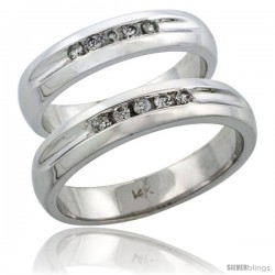 14k White Gold 2-Piece His (4.5mm) & Hers (4.5mm) Diamond Wedding Ring Band Set w/ 0.20 Carat Brilliant Cut Diamonds