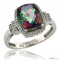 14k White Gold Diamond Halo Mystic Topaz Ring 2.4 ct Cushion Cut 9x7 mm, 1/2 in wide