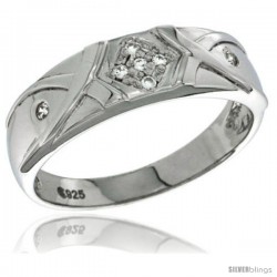 Sterling Silver Cubic Zirconia Mens Wedding Band Ring 1/4 in wide -Style Agcz617mb