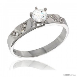 Sterling Silver Cubic Zirconia Solitaire Engagement Ring 0.85 ct size Brilliant Cut 1/8 in wide -Style Agcz618er