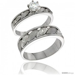 Sterling Silver Cubic Zirconia Engagement Rings Set for Him & Her Round, Brilliant Cut 1/4 in wide -Style Agcz619em