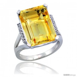 Sterling Silver Diamond Natural Citrine Ring 12 ct Natural Emerald Cut 16x12 stone 3/4 in wide