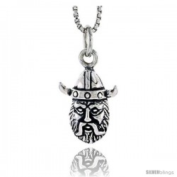 Sterling Silver Viking Man Head Pendant, 1/2 tall