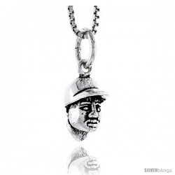 Sterling Silver Baseball Player Head Pendant, 1/2 in tall