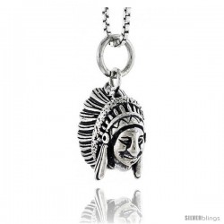 Sterling Silver Indian Head Pendant, 1/2 in tall