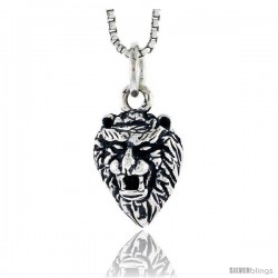 Sterling Silver Lion Head Pendant, 1/2 in tall