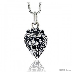 Sterling Silver Lion Head Pendant, 1/2 in tall