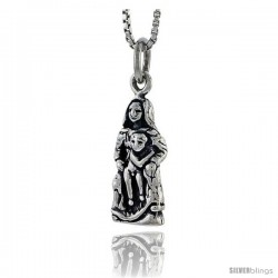 Sterling Silver Madonna & Child Pendant, 3/4 in tall