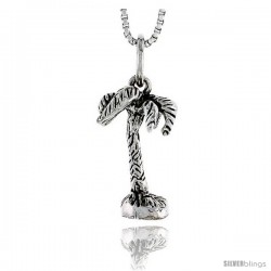 Sterling Silver Coconut Tree Pendant, 3/4 in tall