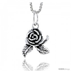 Sterling Silver Rose Pendant, 1/2 in tall -Style Pa1757