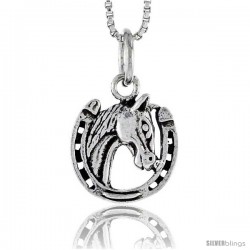 Sterling Silver Horseshoe w/ Horse Head Pendant, 1/2 in tall