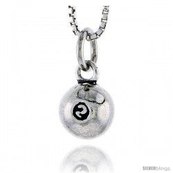 Sterling Silver Billiard Ball No. 2 Pendant, 5/16 in tall