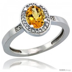 Sterling Silver Diamond Natural Citrine Ring 1 ct 7x5 Stone 1/2 in wide