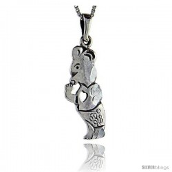 Sterling Silver Teddy Bear Pendant, 1 1/2 in tall