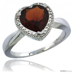 10K White Gold Natural Garnet Ring Heart-shape 8x8 Stone Diamond Accent