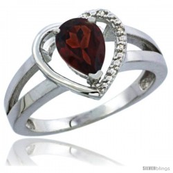 10K White Gold Natural Garnet Ring Heart-shape 5 mm Stone Diamond Accent