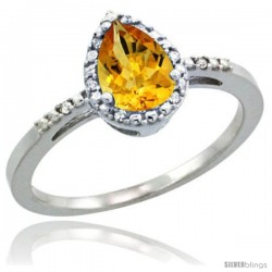 Sterling Silver Diamond Natural Citrine Ring 0.59 ct Tear Drop 7x5 Stone 3/8 in wide