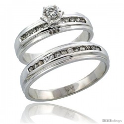 14k White Gold 2-Piece Diamond Ring Band Set w/ Rhodium Accent ( Engagement Ring & Man's Wedding Band ), w/ 0.40 Carat