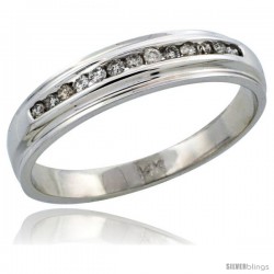 14k White Gold Men's Diamond Ring Band w/ 0.20 Carat Brilliant Cut Diamonds, 3/16 in. (5mm) wide