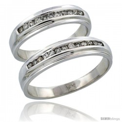 14k White Gold 2-Piece His (5mm) & Hers (5mm) Diamond Wedding Ring Band Set w/ 0.37 Carat Brilliant Cut Diamonds