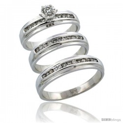 14k White Gold 3-Piece Trio His (5mm) & Hers (5mm) Diamond Wedding Ring Band Set w/ 0.57 Carat Brilliant Cut Diamonds