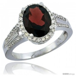 10K White Gold Natural Garnet Ring Oval 10x8 Stone Diamond Accent