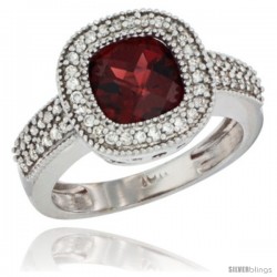 10K White Gold Natural Garnet Ring Cushion-cut 7x7 Stone Diamond Accent