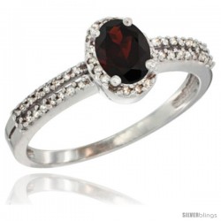 10K White Gold Natural Garnet Ring Oval 6x4 Stone Diamond Accent -Style Cw910178
