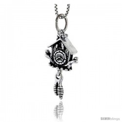 Sterling Silver Cuckoo Clock Pendant, 1 in tall