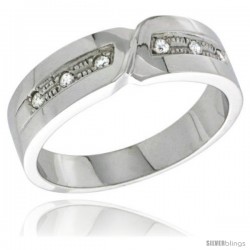 Sterling Silver Cubic Zirconia Mens Wedding Band Ring 1/4 in wide -Style Agcz621mb