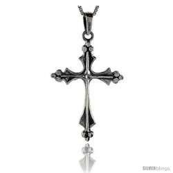 Sterling Silver Budded Cross Pendant, 1 3/8 in long