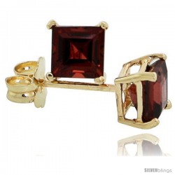 14K Gold 4 mm Garnet Square Stud Earrings 1/2 cttw January Birthstone