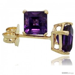 14K Gold 4 mm Amethyst Square Stud Earrings 1/2 cttw February Birthstone