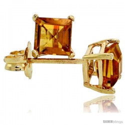 14K Gold 4 mm Citrine Square Stud Earrings 1/2 cttw November Birthstone