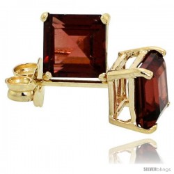 14K Gold 5 mm Garnet Square Stud Earrings 1 cttw January Birthstone