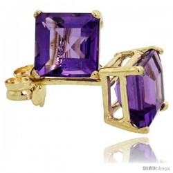 14K Gold 5 mm Amethyst Square Stud Earrings 1 cttw February Birthstone