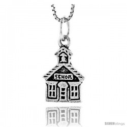 Sterling Silver Schoolhouse Pendant, 5/8 in tall
