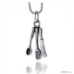 Sterling Silver Fork Spoon Knife Pendant, 5/8 in tall