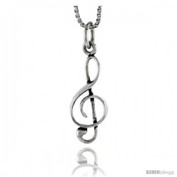 Sterling Silver G-clef Pendant, 7/8 in tall